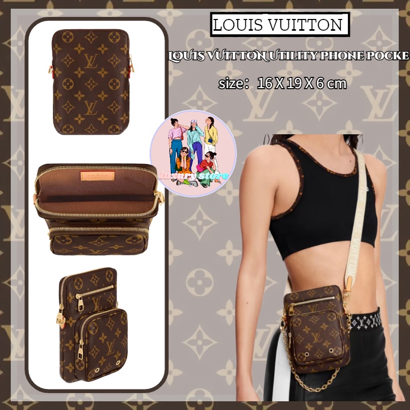 🎈หลุยส์ วิตตอง Louis Vuitton LOUIS VUITTON Utility Phone Pocke/ กระเป๋าใส่โทรศัพท์อเนกประสงค์/สายสะพายไหล่สีขาว/นำเข้าจา