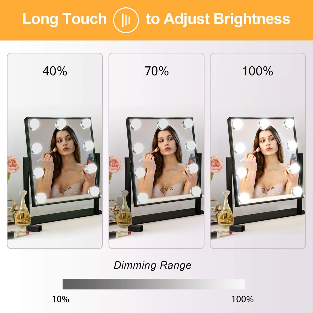 กระจก แต่งหน้า Hollywood makeup mirror  มีไฟ LED  ปลั๊ก USB ปุ่มหน้าจอสัมผัส 3 ไฟ รูปที่ 2