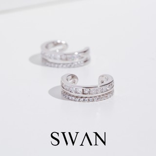 SWAN - Double Pave Cuff ต่างหูหนีบเงินแท้ คล้องหู ไม่ต้องเจาะ ฝังเพชรคิวบิกเซอร์โคเนีย cubic zirconia