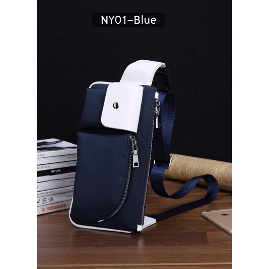 NY01-Blue กระเป๋าคาดอก กระเป๋าคาดเอว ผ้าไนลอน สีน้ำเงิน