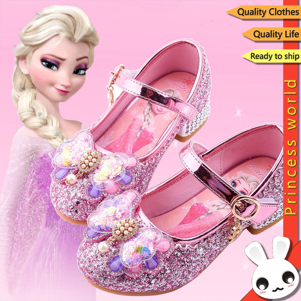 รองเท้าเจ้าหญิงเด็ก Frozen Elsa รองเท้าแฟชั่นเด็กผู้หญิงหนังรองเท้าส้นสูงด้านล่างนุ่มรองเท้าคริสตัล Kasut kanak-kanak