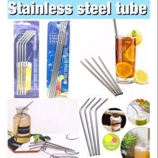 Stainless Steel หลอดสแตนเลสแพ็ค 4 หลอดพร้อมแปรงล้างหลอด 1 ชิ้น