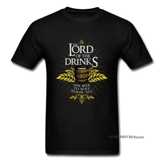 เสื้อยืดฤดูร้อนhotเสื้อยืด พิมพ์ลาย Lord Of Drinks Rule Them All Beer สีดํา สไตล์วินเทจS-3XL