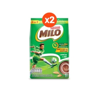 MILO ไมโล แอคทิฟ-โก 3อิน1 เครื่องดื่มช็อกโกแลตมอลต์ สูตรปกติ 26 กรัม 14 ซอง x2