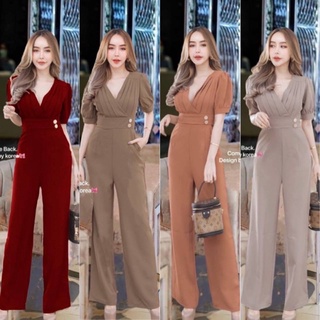 🌸✅Jumpsuit จั้มสูทขายาวอกจับจีบ ชุดทำงาน ออกงาน เที่ยว งานแต่ง 17452