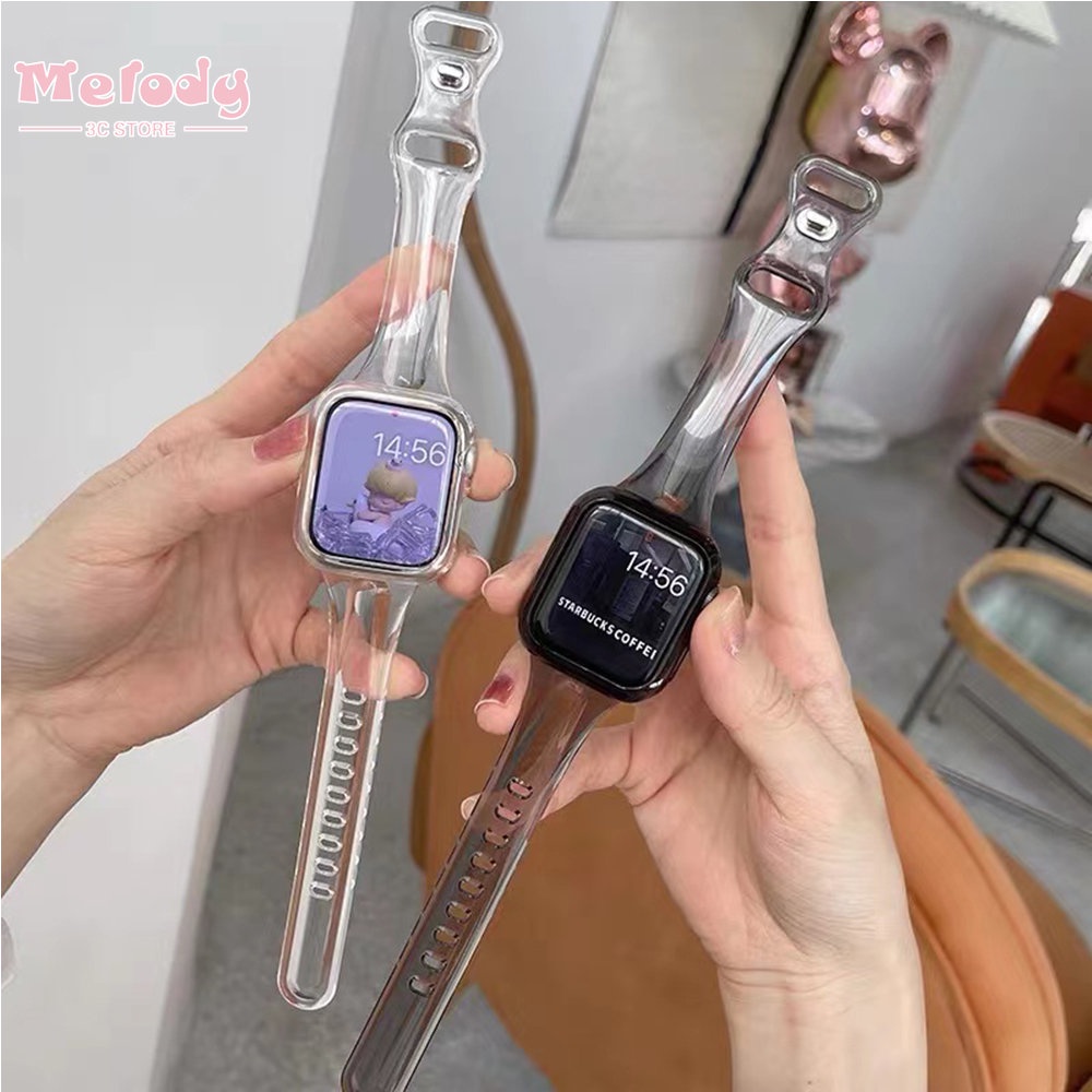 สายนาฬิกาข้อมือซิลิโคนใส สีแคนดี้ สําหรับ iwatch series 10 9 8 7 6 5 SE 4 3 45 44 42 41 40 38 49 มม.