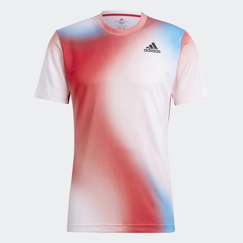Adidas เสื้อเทนนิสผู้ชาย Melbourne Tennis Freelift Printed Tee | White/Vivid Red/Black ( H67126 )