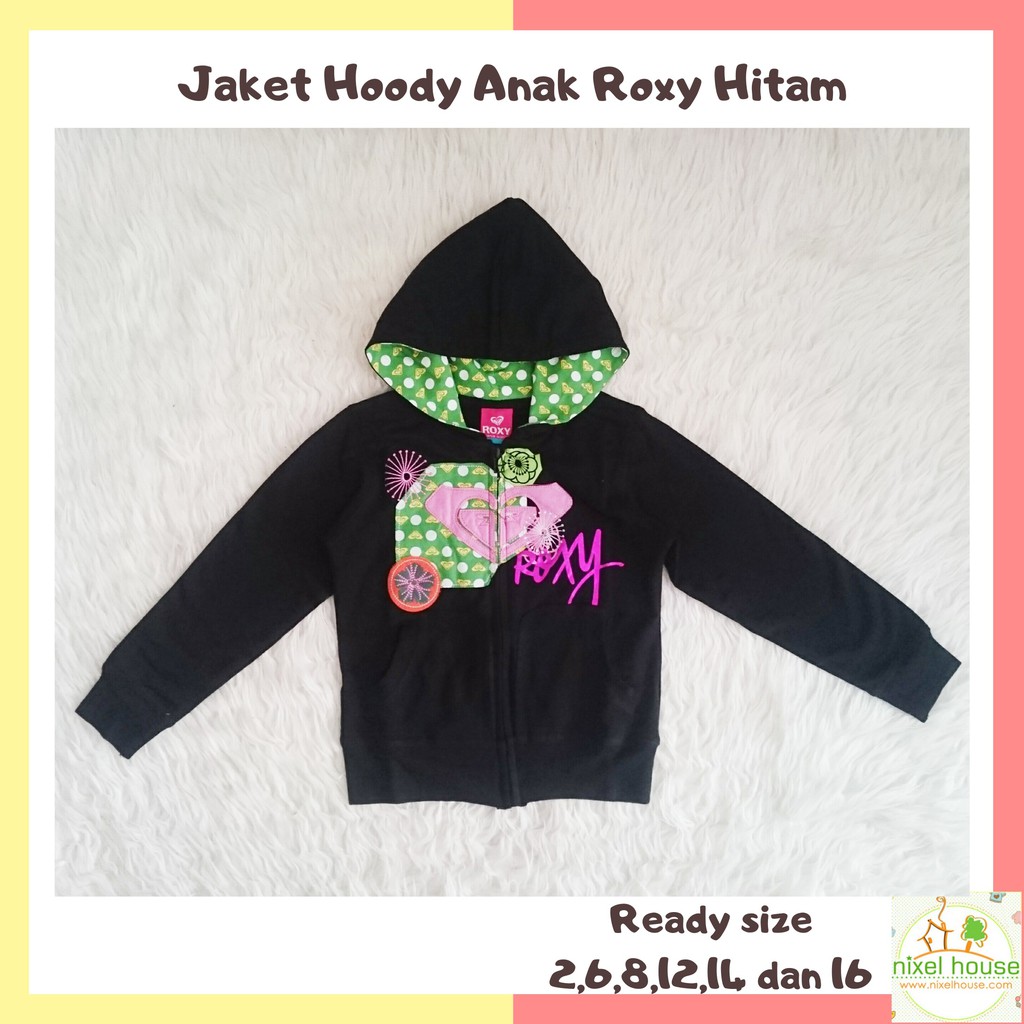 Hitam นําเข้า Children& 39;s เสื้อแจ็คเก็ต Roxy Black motif - Children& 39;s Hoody Jacket