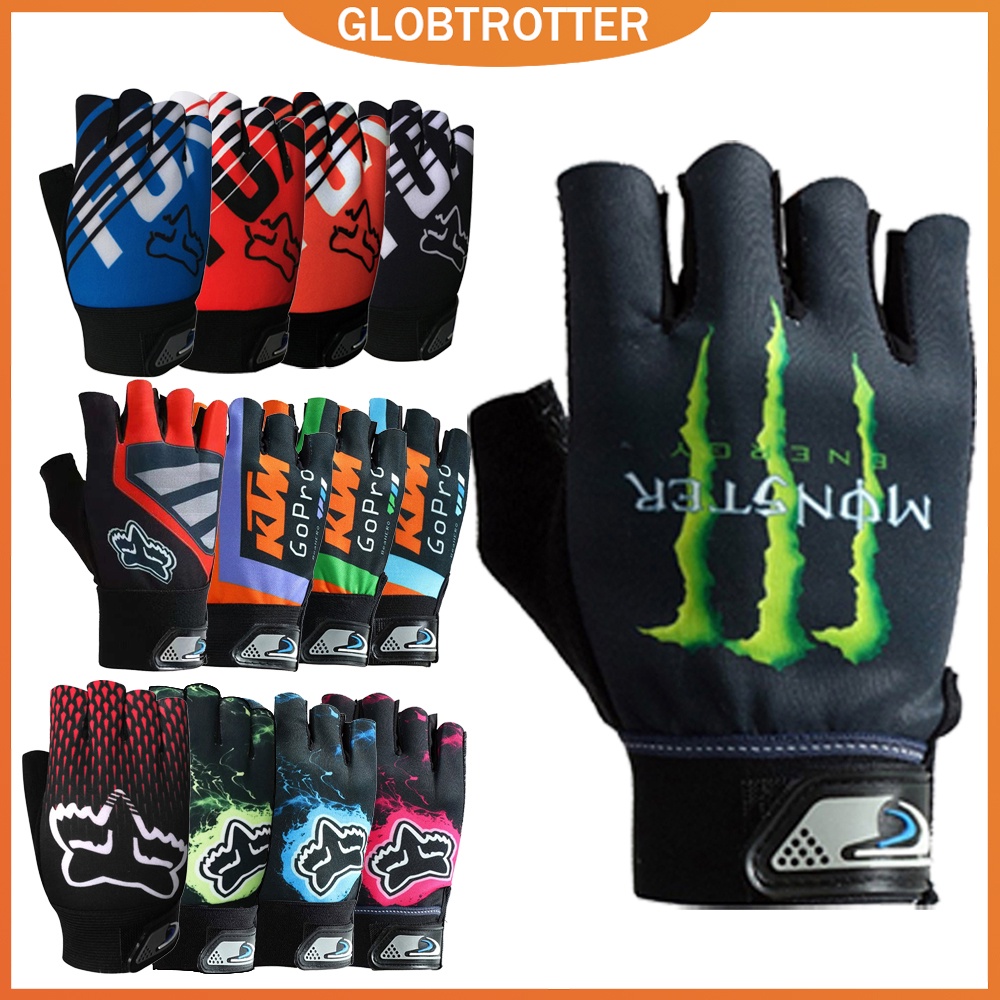 Globetrotter ถุงมือครึ่งนิ้ว กันลื่น ลายสุนัขจิ้งจอก สําหรับขี่จักรยาน