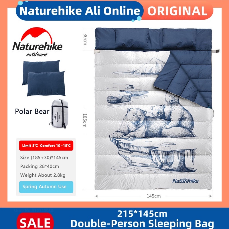 naturehike ถุงนอน แท้100% ถุงนอน 2 คน ถุงนอนเดินป่า (แถมฟรีหมอน2ใบ) สามารถแยกออกเป็น2ถุงนอนได้ ถุงนอนพกพา