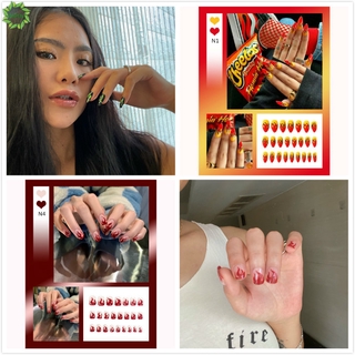 Cod Qipin Simple Creative 24 Pieces of Flame Fake Nails Wearing Nail Art Finished Nail Stickers Decor