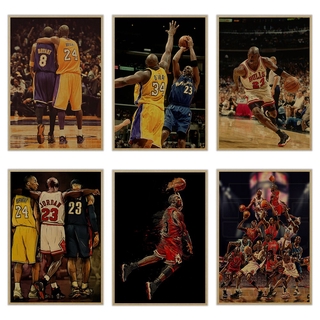 สติกเกอร์โปสเตอร์ Michael Jordan &amp; KobeRetro คุณภาพดี สไตล์วินเทจ สําหรับตกแต่งบ้าน ห้องครัว ห้องนั่งเล่น คาเฟ่ บาร์