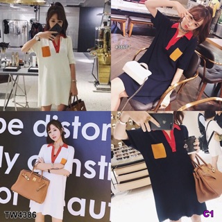 TwinsShopVip💗พร้อมส่ง TW4386 เดรสโปโล ผ้าไหมพรมยืดหยุ่น Polo dress. Stretchy silk