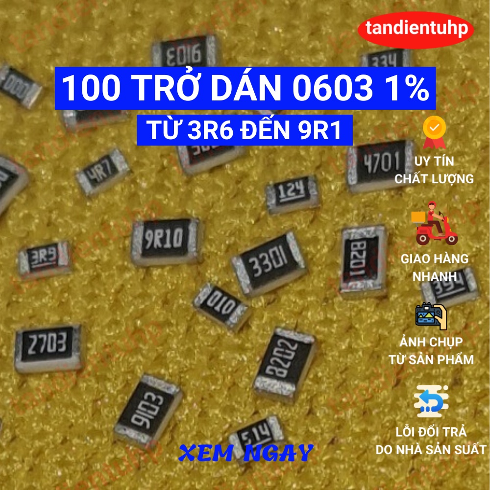 100 ชิ้น (สายไฟละ 25 ตัว x 4 สาย) 0603 1% BEAD FROM 3R6, 3R9, 4R3, 4R7, 5R1, 5R6, 6R2, 6R8, 7R5, 8, 