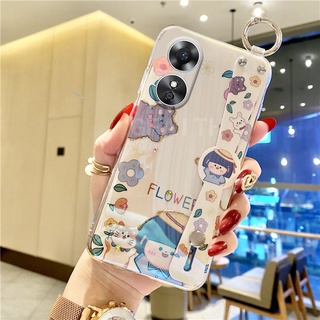 ใหม่ เคสโทรศัพท์มือถือ ลายการ์ตูนเด็กผู้หญิงน่ารัก ประดับพลอยเทียม วิบวับ พร้อมสายคล้องข้อมือ สําหรับ OPPO A78 NFC 4G 5G OPPO A58 NFC 4G 2023 A78 OppoA58