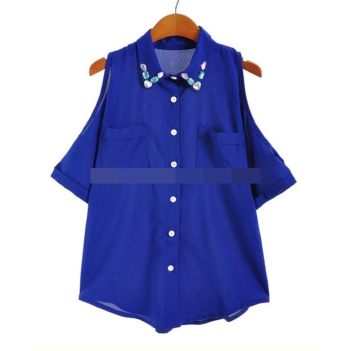 FA2SHOP รุ่น ZK-018 เสื้อเปิดไหล่ ปกคอแต่งเพชร