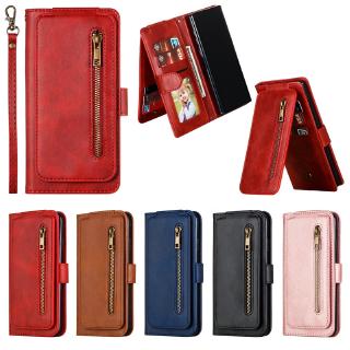 เคสโทรศัพท์หนังมีซิปสีแดงหรูหราสําหรับ samsung galaxy note 8 9 10 pro/plus s9 s8 plus