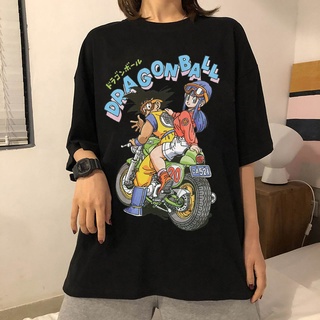 ฤดูร้อน Gothic สุภาพสตรีเสื้อยืดที่สวยงามหลวม Dragon Ball พิมพ์เสื้อยืด Punk สีดำ Streetwear สุภาพสตรีเสื้อยืด Harajuku