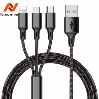 Newmine สายชาร์จไว ชาร์จเร็ว 2.8A สายยาว1.2เมตร 3ใน1 3in1 สายชาร์จมัลติฟังก์ชั่น สายหุ้มไนลอน Nylon สายชาร์จเร็วอัจฉริยะสำหรับโทรศัพท์มือถือ