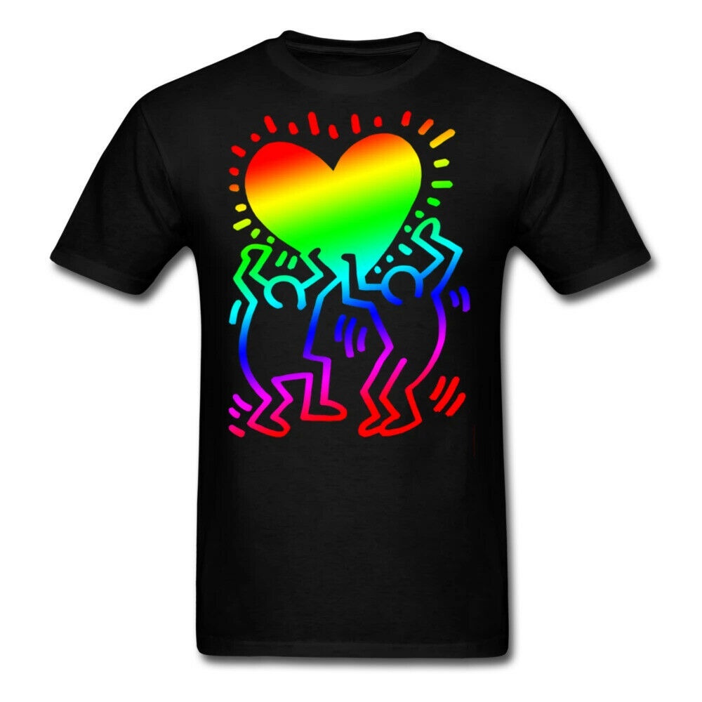 มาใหม่ เสื้อยืด ผ้าฝ้าย พิมพ์ลายกราฟฟิคอนิเมะ Geek Keith Haring สีดํา แนวสตรีทS-5XL