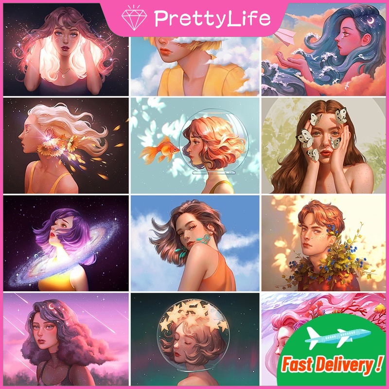 【PL】ภาพวาดปักเพชร ปักครอสสติตช์ ลาย Starry Girl 5D DIY สําหรับตกแต่งบ้าน