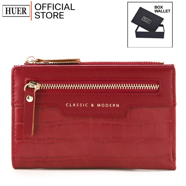 HUER ~ Tieny Croc นูน Medium Bi Fold Wallet พร้อมกล่อง 9446-201สีแดง