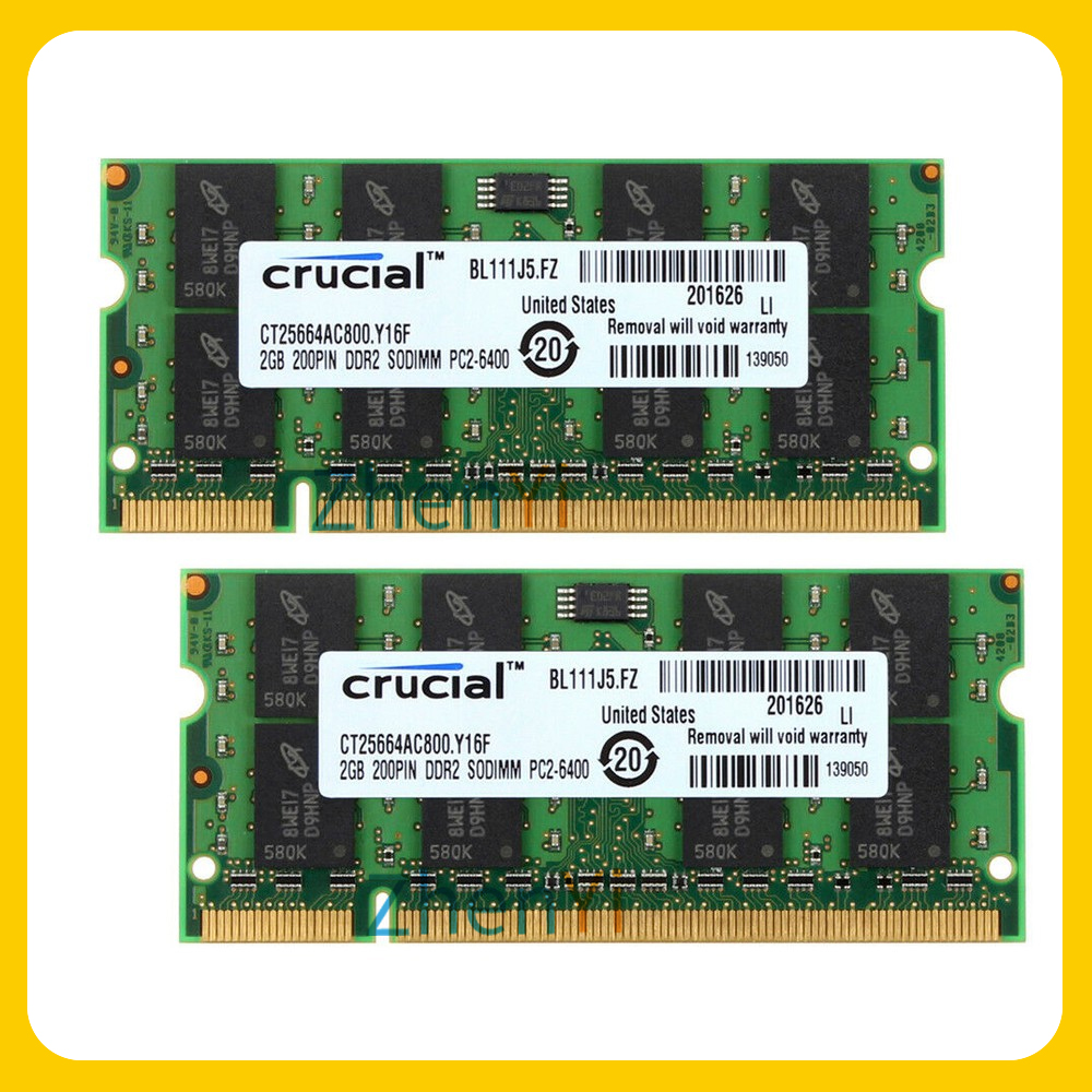 ☆ใหม่ Crucial แรมหน่วยความจําแล็ปท็อป โน้ตบุ๊ก DDR2 4GB 2GB Sodimm PC2-5300 PC2-6400 667MHZ 800MHZ Sodimm AD22 2 ชิ้น