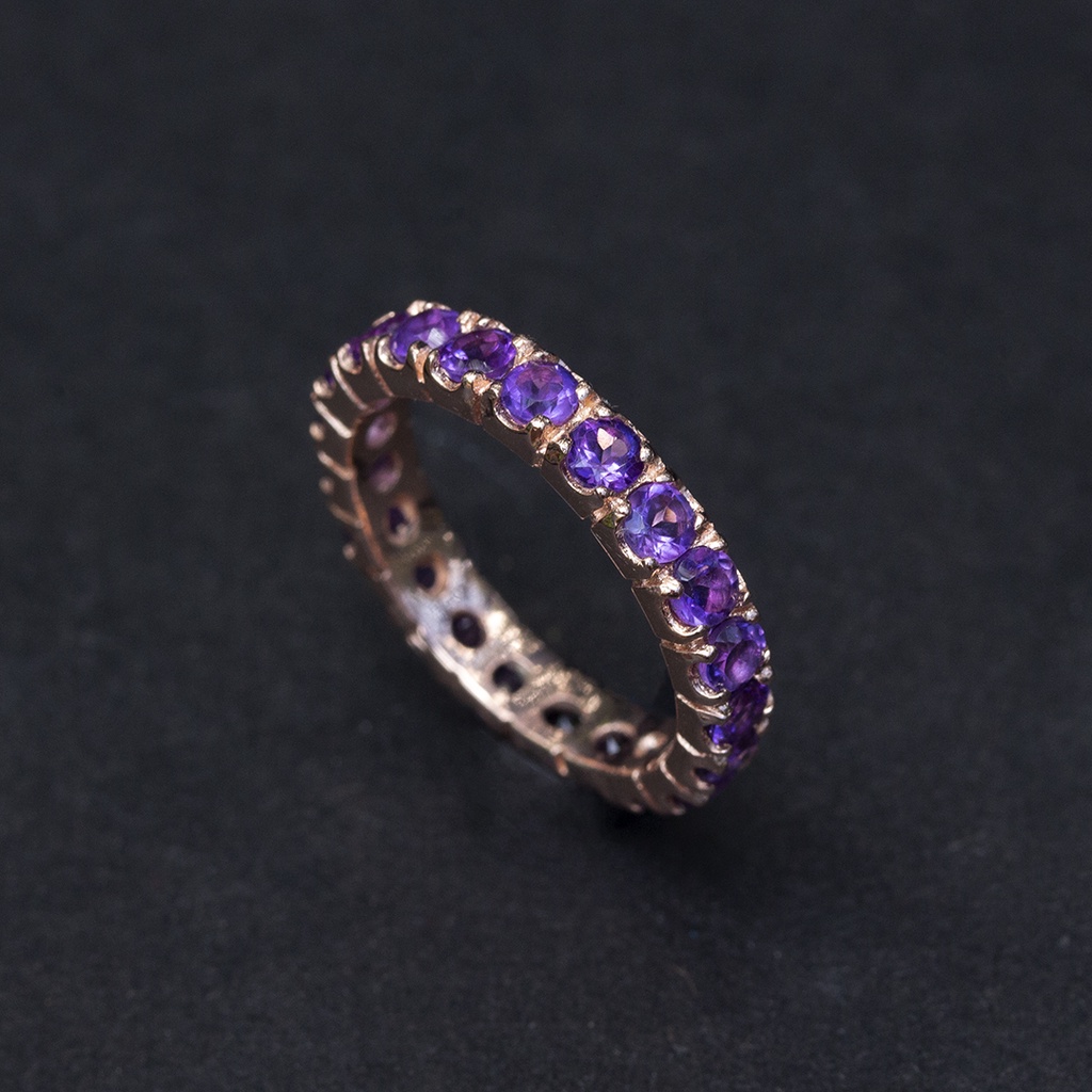 แหวนพลอยพลอยอเมทริส(Amethyst) เรือนเงินแท้92.5% ชุบพิ้งโกล์ ไซส์นิ้ว 56 มีใบรับประกันสินค้า