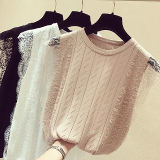 Fulllove เสื้อยืด แขนกุด เสื้อไหมพรมคอกลมแขนกุด ผ้ายืดได้เยอะ Lace มี3สี รุ่น9631