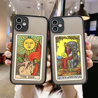 เคสโทรศัพท์มือถือ พลาสติกแข็ง TPU นิ่ม ผิวด้าน ลาย The Sun Moon Star Queen King Death Wine Coffee Brunch Pizza Tarot สีดํา สําหรับ iPhone 12 Mini Pro Max iPhone12 iPhone12Mini iPhone12Pro