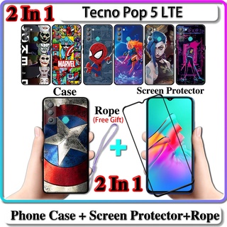 2 IN 1 เคส Tecno Pop 5 LTE พร้อมกระจกนิรภัยกันรอยหน้าจอโค้งเซรามิก LOL และ Hero