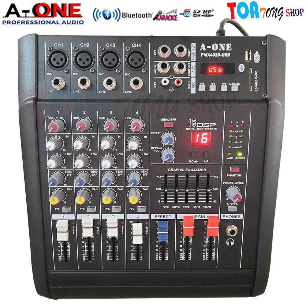 เพาเวอร์มิกเซอร์แอมป์ Power mixer เครื่องขยายเสียง A-ONE PMX-402D USB ( 4 channel )