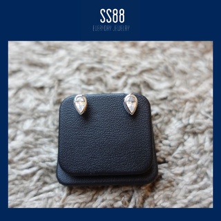 SS88Jewelry ต่างหูเพชร CZ  ทรง Pear  ตัวเรือนหุ้มเงินแท้ รูปภาพถ่ายจากสินค้าจริง