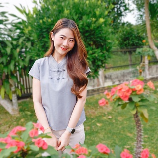 เสื้อผ้าพื้นเมืองผ้าฝ้ายพื้นเมืองผ้าชินมัย สีเทา