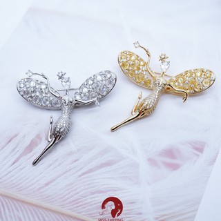 Miss Earring เข็มกลัดนางฟ้า fairy Tinker Bell เพชร CZ อะไหล่สีเงิน/ทอง