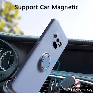 เคส Samsung Note9 ป้องกันกล้องเต็มรูปแบบซิลิโคนเหลวเคสกันกระแทกที่ใส่แหวนแม่เหล็กยืนเชือกเส้นเล็ก Samsung Galaxy Note 10 20 Ultra