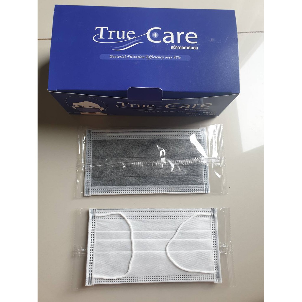 Face mask carbon 1 ชิ้น TRM true linemed หน้ากากคาร์บอน หน้ากาก กรอง4ชั้น true care ยกราคาพิเศษ ห่อพ
