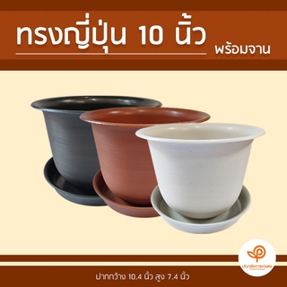 กระถางปลูกต้นไม้ ทรงญี่ปุ่น ขนาด 10 นิ้ว (พร้อมจาน) / จำหน่ายแบบ 1 ใบ