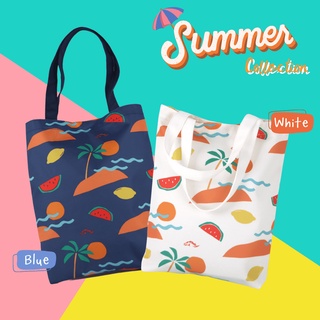 กระเป๋าผ้าแฟชั่น กระเป๋าผ้าแคนวาส รุ่น totebag  Summer เป็นกระเป๋าถือ กระเป๋าสะพายข้างลายทะเล น่ารัก