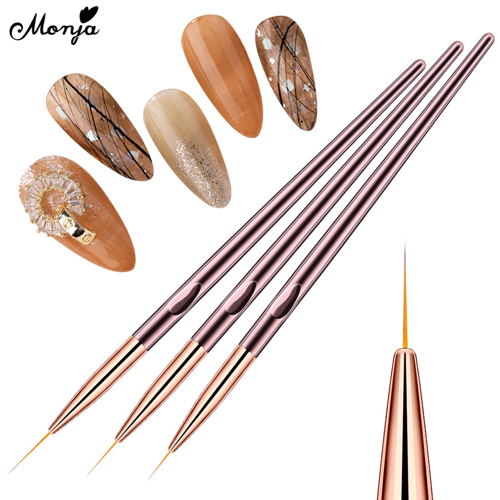 Monja แปรงปากกาวาดภาพ ลายดอกไม้ สไตล์ฝรั่งเศส สําหรับตกแต่งเล็บเจล UV 3 ชิ้น ต่อชุด DIY