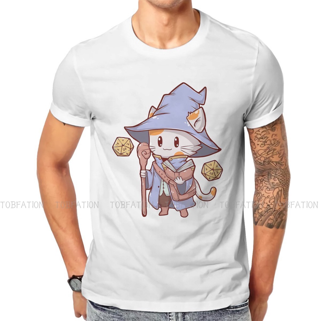 Wizard Cat Dnd Game T เสื้อคลาสสิกวัยรุ่นกราฟิกขนาดใหญ่ O-คอ Tshirt ขายดีที่สุด Harajuku