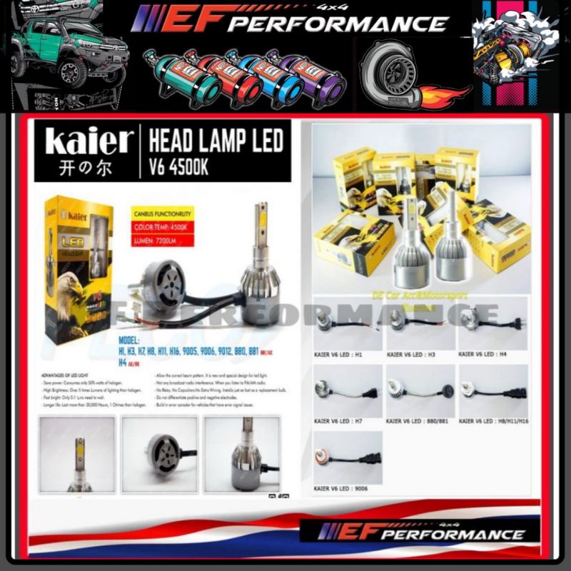 Kaier Led 4300K 6000K หลอดไฟ H1 H7 H4 H3 H1 9005 9006 โคมไฟสีขาว osram narva Phillip