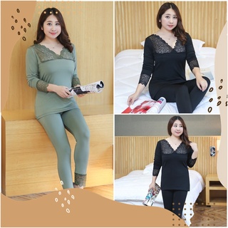 PMSWEET PLUSSIZE : PM4049 : พร้อมส่ง เสื้อผ้าไซส์ใหญ่ คนอ้วน สาวอวบ ชุดนอนเซตสองชิ้นเสื้อกางเกง ตัวเสื้อตัดต่อผ้าล