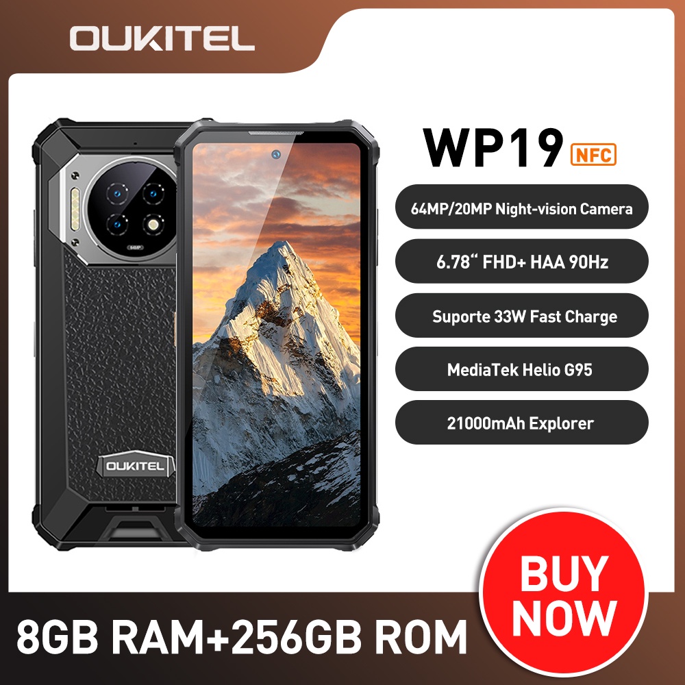 Oukitel WP19ทนทาน Night Vision สมาร์ทโฟน,โทรศัพท์มือถือ,โทรศัพท์มือถือ,21000 MAh,8 GB, 256 GB, 64M,90Hz Helio G95