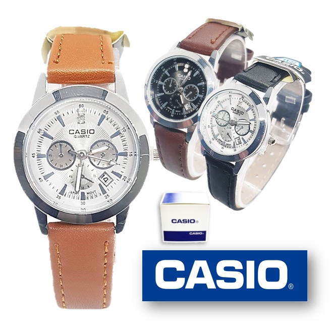 Pak (กล่อง+คู่มือ) casio สายหนัง กันน้ำ สีน้ำตาล นาฬิกาข้อมือผู้หญิงและผู้ชาย นาฬิกาคาสิโอ้ ควอตซ์หญิง นาฬิกาcasio RC611