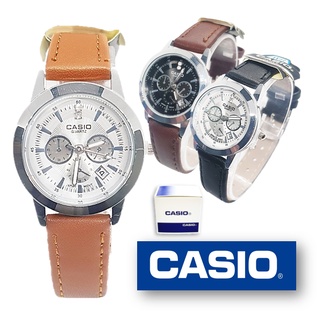 (กล่อง+คู่มือ) casio สายหนัง กันน้ำ สีน้ำตาล นาฬิกาข้อมือผู้หญิงและผู้ชาย นาฬิกาคาสิโอ้ ควอตซ์หญิง นาฬิกาcasio RC611/2