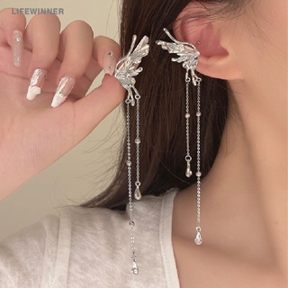 Korean Elegant Silver Color Butterfly Earrings Cute Tassel Ear Cuffs for Women Clip on Earring Fake Piercing Fashion Jewelry