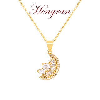 Hengran สร้อยคอแฟชั่นเกาหลี ทอง18K เพชร ผู้หญิง หัวใจ 17GN