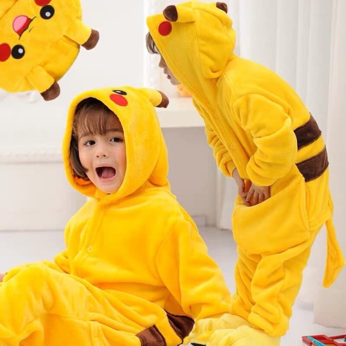 POKEMON PIKACHU ONESIE COSTUME KIDS คอสเพลย์ PAJAMAS - 100 ซม. เด็ก ๆ