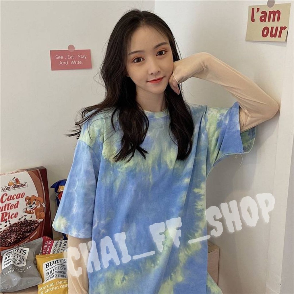 FF.shop-⚡️⚡️พร้อมส่ง⚡️⚡️💥 เสื้อยืดลายมัดย้อมพาสเทล Oversize สไตล์เกาหลี 🍒🍒  # MUD04